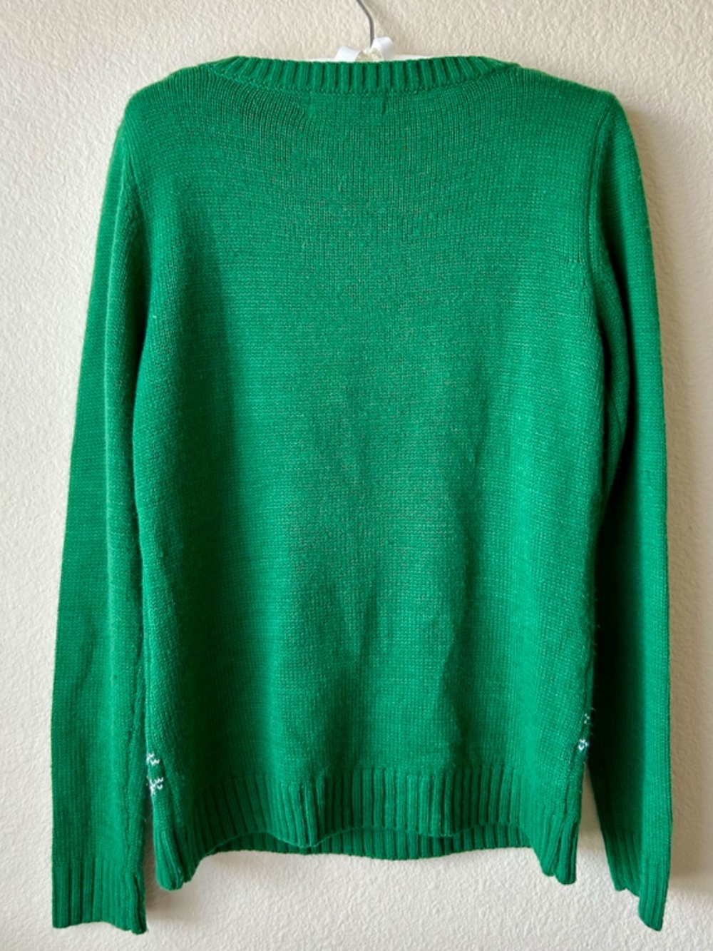 Reindeer Holiday Sweater Green Brown Red White Snowflake Long Sleeve Crew Small - Picture 6 of 9